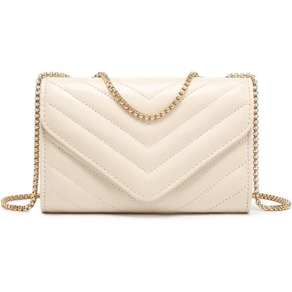 ⚡ Women's Cream Stylish Evening Clutch Chain Shoulder Strap Crossbody Bag - Picture 1 of 5